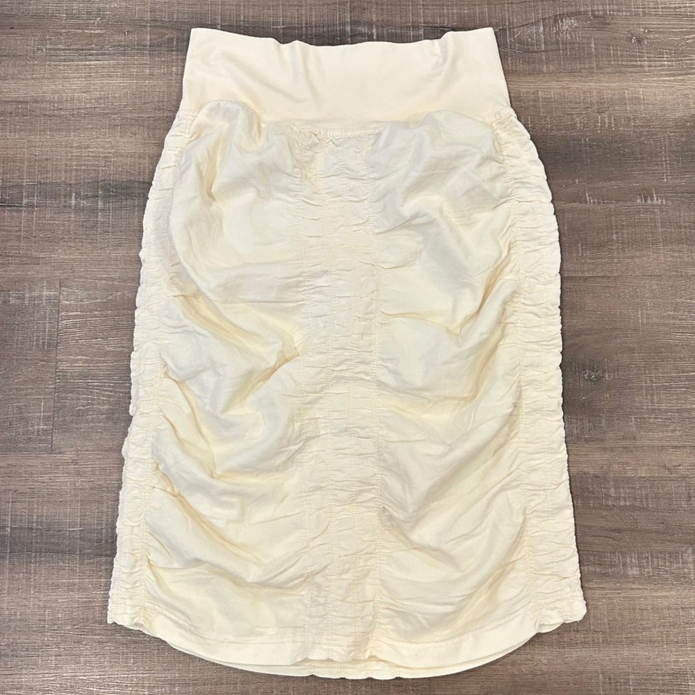 Wearables XCVI Trace Cord Ruched Midi Skirt Cream Ivory Small Women 25.5"